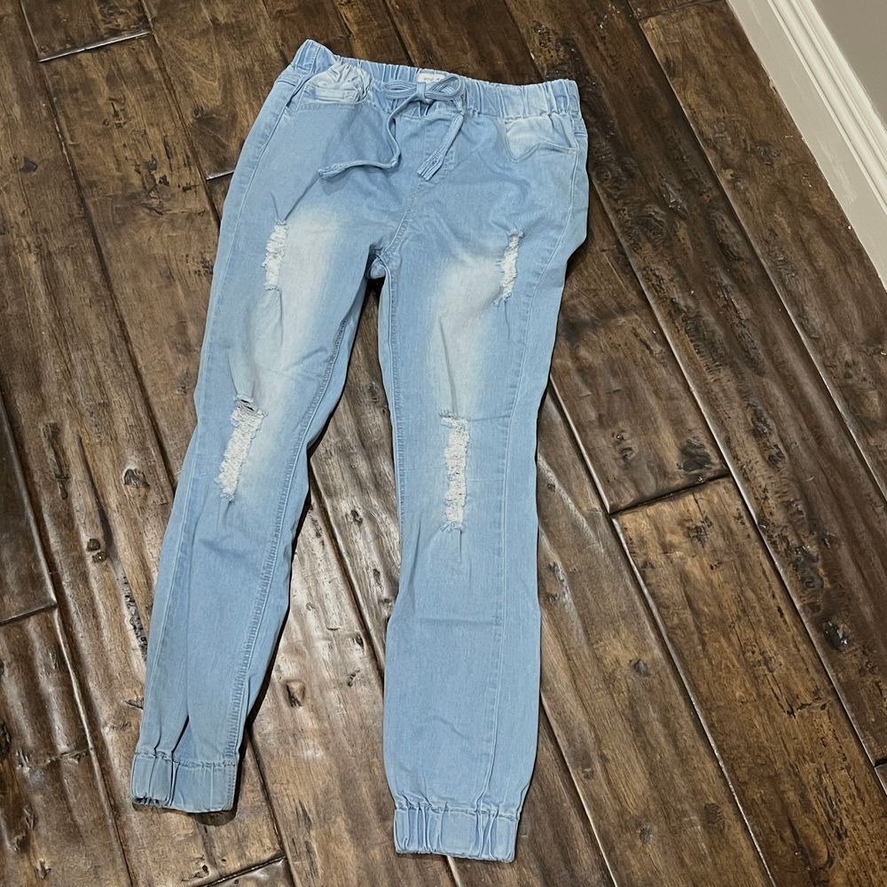 GOGO Jeans USA Distressed Light‎ Wash Jogger Denim Pants Elastic Waist Size 9/29